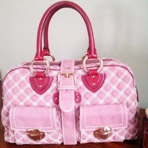 MARC JACOBS Leather Pink Denim Fabric Handbag NEW